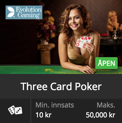 Spill Three Card Poker på Live Casino på nett